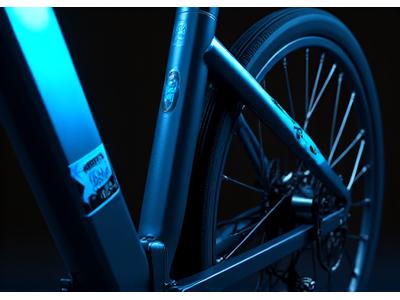 Electric bike with sleek, futuristic reflective stickers on its frame